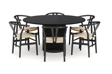 Kopparbo Matgruppe 150 cm Rund med 6 Dastoori Spisestol - Svartbeiset eik - Møbler - Bord - Spisegruppe
