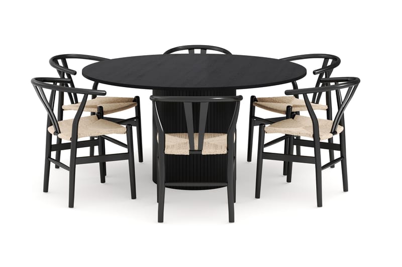 Kopparbo Matgruppe 150 cm Rund med 6 Dastoori Spisestol - Svartbeiset eik - Møbler - Bord - Spisegruppe