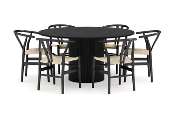 Kopparbo Matgruppe 150 cm Rund med 6 Dastoori Spisestol - Svartbeiset eik - Møbler - Bord - Spisegruppe