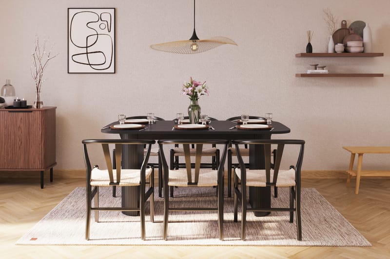 Kopparbo Matgruppe 160 cm med 6 Dastoori Spisestol - Svart - Møbler - Bord - Spisegruppe