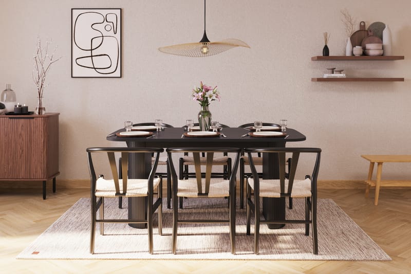 Kopparbo Matgruppe 160 cm med 6 Dezuid Spisestol - Svart - Møbler - Bord - Spisegruppe