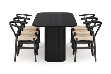 Kopparbo Matgruppe 200 cm med 6 Dastoori Spisestol - Svart - Møbler - Bord - Spisegruppe