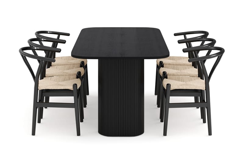 Kopparbo Matgruppe 200 cm med 6 Dastoori Spisestol - Svart - Møbler - Bord - Spisegruppe