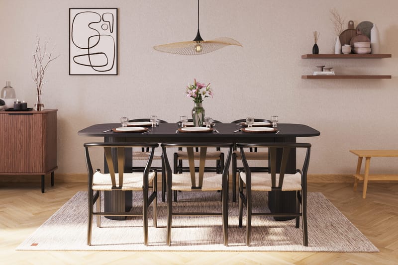 Kopparbo Matgruppe 200 cm med 6 Dastoori Spisestol - Svart - Møbler - Bord - Spisegruppe