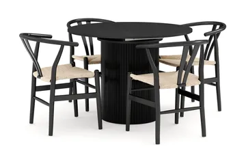 Kopparbo Matgruppe forlengelsesbart 106-156 cm Rund med 4 Dastoori Spisestol - Svart - Møbler - Bord - Spisegruppe