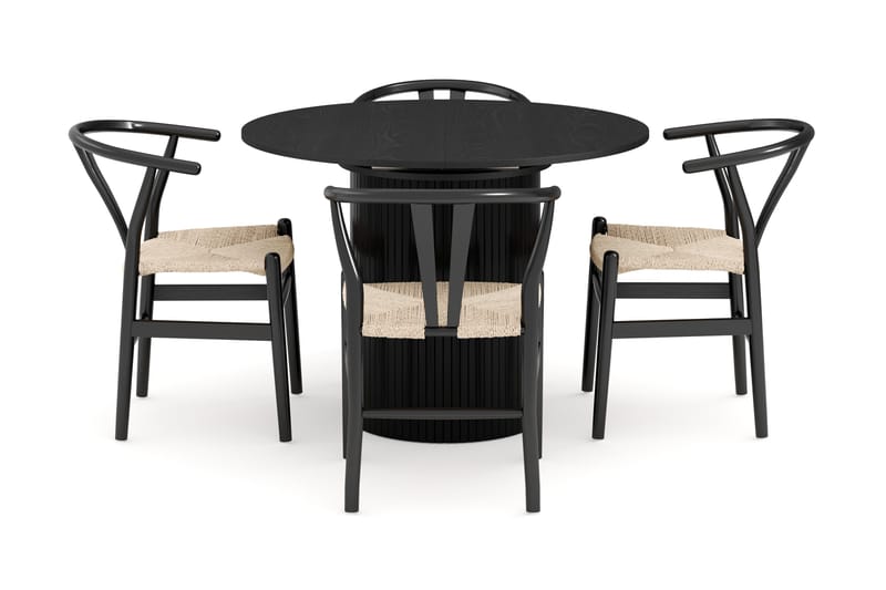 Kopparbo Matgruppe forlengelsesbart 106-156 cm Rund med 4 Dastoori Spisestol - Svart - Møbler - Bord - Spisegruppe