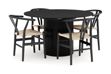 Kopparbo Matgruppe forlengelsesbart 130-180 cm Rund med 4 Dastoori Spisestol - Svart - Møbler - Bord - Spisegruppe