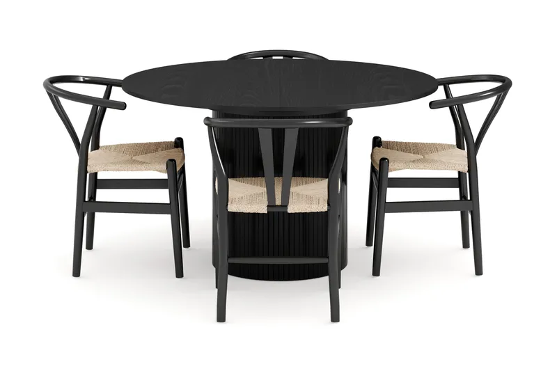 Kopparbo Matgruppe forlengelsesbart 130-180 cm Rund med 4 Dastoori Spisestol - Svart - Møbler - Bord - Spisegruppe