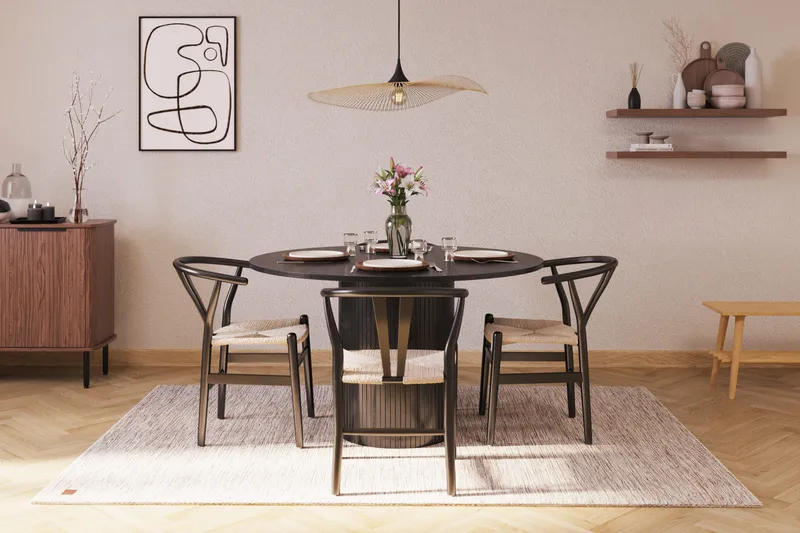 Kopparbo Matgruppe forlengelsesbart 130-180 cm Rund med 4 Dastoori Spisestol - Svart - Møbler - Bord - Spisegruppe