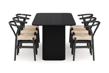 Kopparbo Matgruppe forlengelsesbart 180-240 cm med 6 Dastoori Spisestol - Svart - Møbler - Bord - Spisegruppe