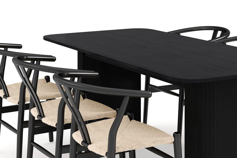 Kopparbo Matgruppe forlengelsesbart 180-240 cm med 6 Dastoori Spisestol - Svart - Møbler - Bord - Spisegruppe