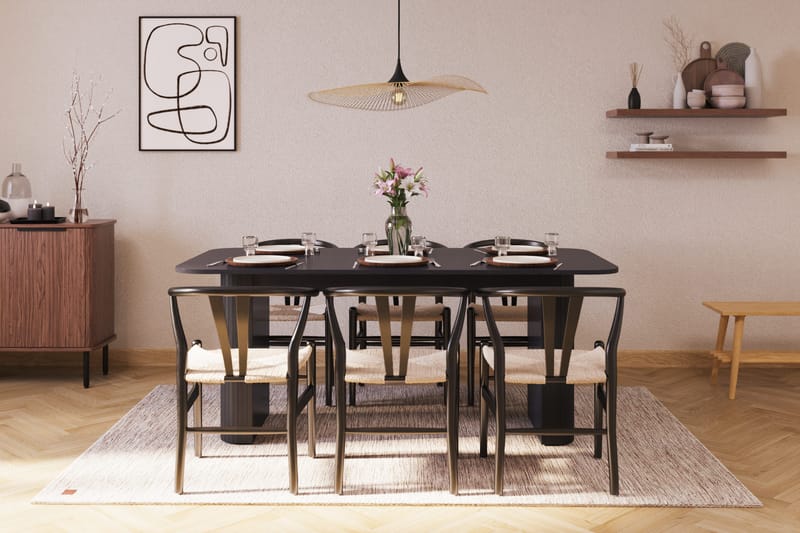 Kopparbo Matgruppe forlengelsesbart 180-240 cm med 6 Dastoori Spisestol - Svart - Møbler - Bord - Spisegruppe
