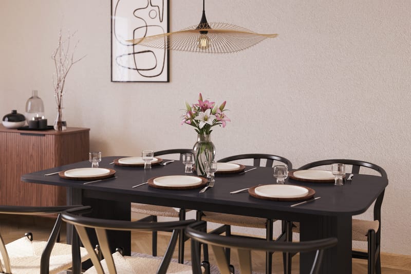 Kopparbo Matgruppe forlengelsesbart 180-240 cm med 6 Dastoori Spisestol - Svart - Møbler - Bord - Spisegruppe