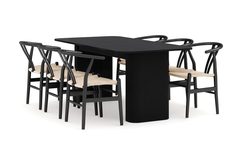 Kopparbo Matgruppe forlengelsesbart 180-240 cm med 6 Dezuid Spisestol - Svart - Møbler - Bord - Spisegruppe