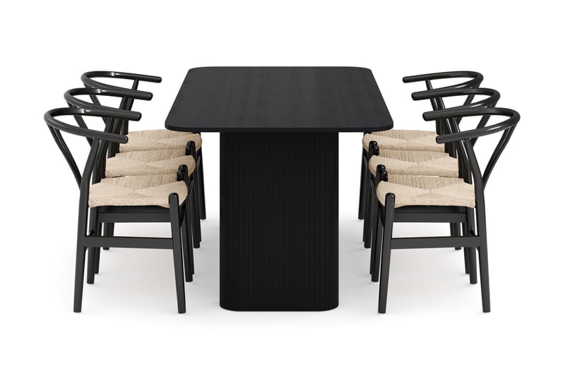 Kopparbo Matgruppe forlengelsesbart 180-240 cm med 6 Dezuid Spisestol - Svart - Møbler - Bord - Spisegruppe