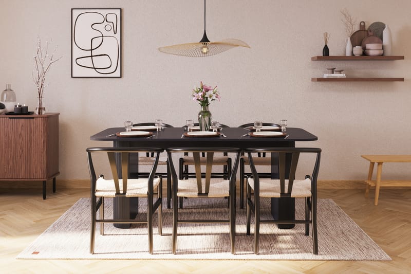 Kopparbo Matgruppe forlengelsesbart 180-240 cm med 6 Dezuid Spisestol - Svart - Møbler - Bord - Spisegruppe