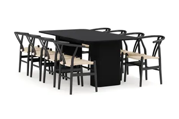 Kopparbo Matgruppe forlengelsesbart 200-260 cm med 8 Dastoori Spisestol - Svart - Møbler - Bord - Spisegruppe