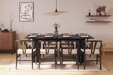 Kopparbo Matgruppe forlengelsesbart 200-260 cm med 8 Dastoori Spisestol - Svart - Møbler - Bord - Spisegruppe