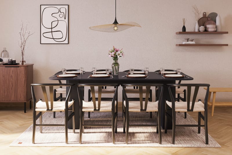 Kopparbo Matgruppe forlengelsesbart 200-260 cm med 8 Dastoori Spisestol - Svart - Møbler - Bord - Spisegruppe
