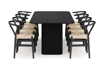 Kopparbo Matgruppe forlengelsesbart 200-260 cm med 8 Dastoori Spisestol - Svart - Møbler - Bord - Spisegruppe