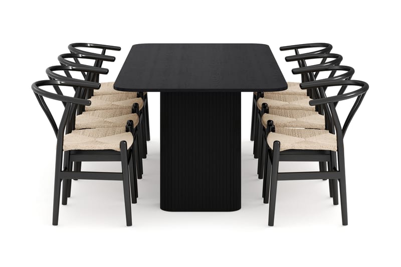 Kopparbo Matgruppe forlengelsesbart 200-260 cm med 8 Dastoori Spisestol - Svart - Møbler - Bord - Spisegruppe
