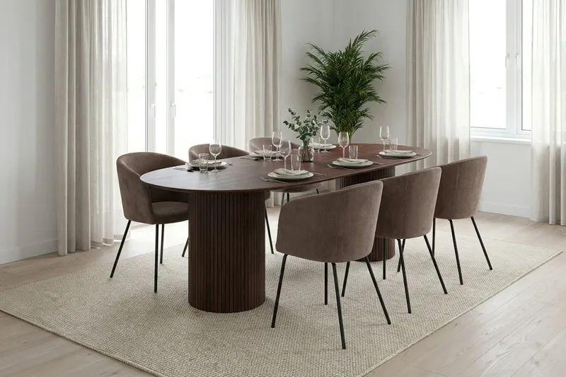 Kopparbo oval matgruppe 220 cm valnøtt med 6 Berit spisestoler - Valnøtt - Møbler - Bord - Spisegruppe