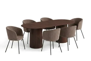 Kopparbo oval matgruppe 220 cm valnøtt med 6 Berit spisestoler - Valnøtt - Møbler - Bord - Spisegruppe