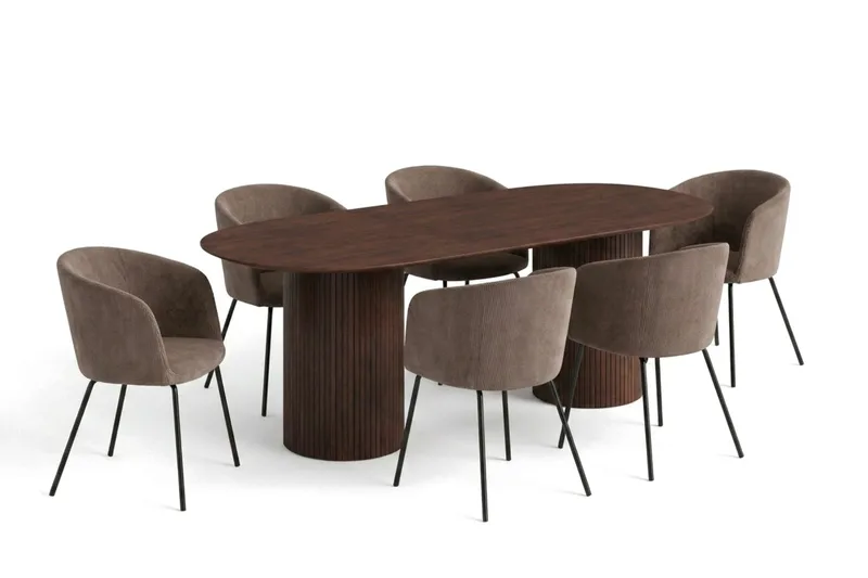 Kopparbo oval matgruppe 220 cm valnøtt med 6 Berit spisestoler - Valnøtt - Møbler - Bord - Spisegruppe