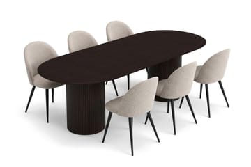 Kopparbo oval spisegruppe 220 cm med 6 Nibe Plus spisestoler - Røkt eik - Møbler - Bord - Spisegruppe