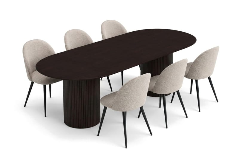 Kopparbo oval spisegruppe 220 cm med 6 Nibe Plus spisestoler - Røkt eik - Møbler - Bord - Spisegruppe