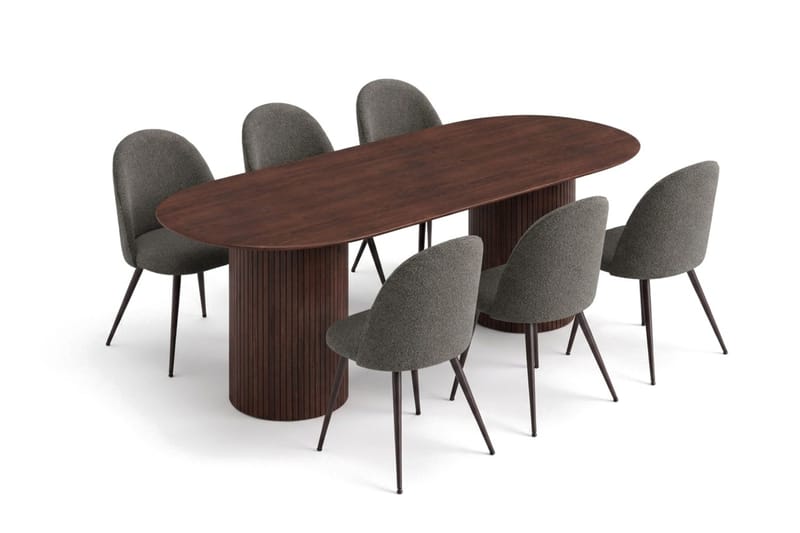 Kopparbo oval spisegruppe 220 cm med 6 Nibe Plus spisestoler - Valnøtt - Møbler - Bord - Spisegruppe