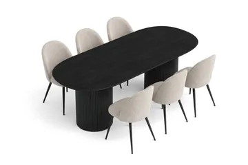 Kopparbo oval spisegruppe 220 cm med 6 Nibe Plus spisestoler - Svartlasert eik - Møbler - Bord - Spisegruppe