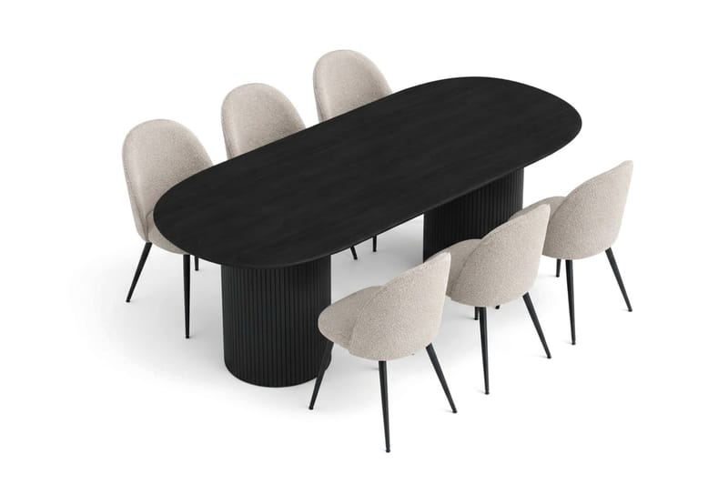 Kopparbo oval spisegruppe 220 cm med 6 Nibe Plus spisestoler - Svartlasert eik - Møbler - Bord - Spisegruppe