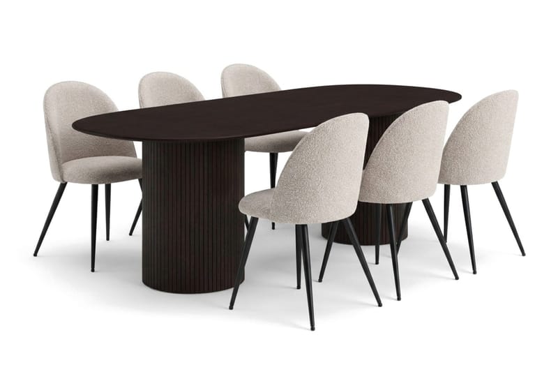 Kopparbo oval spisegruppe 220 cm med 6 Nibe Plus spisestoler, Røkt eik