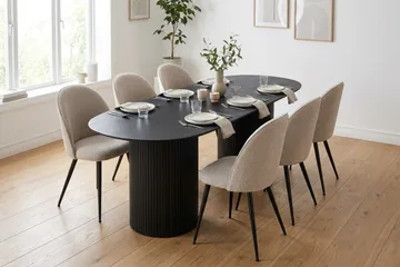 Kopparbo oval spisegruppe 220 cm med 6 Nibe Plus spisestoler - Svartlasert eik - Møbler - Bord - Spisegruppe