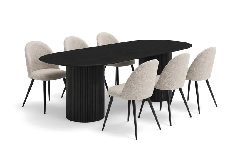Kopparbo oval spisegruppe 220 cm med 6 Nibe Plus spisestoler, Svartlasert eik