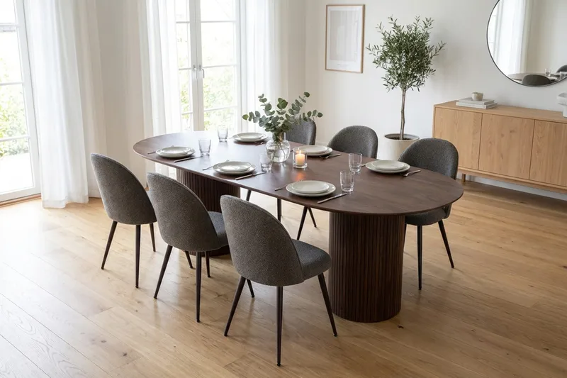 Kopparbo oval spisegruppe 220 cm med 6 Nibe Plus spisestoler - Valnøtt - Møbler - Bord - Spisegruppe