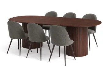 Kopparbo oval spisegruppe 220 cm med 6 Nibe Plus spisestoler - Valnøtt - Møbler - Bord - Spisegruppe