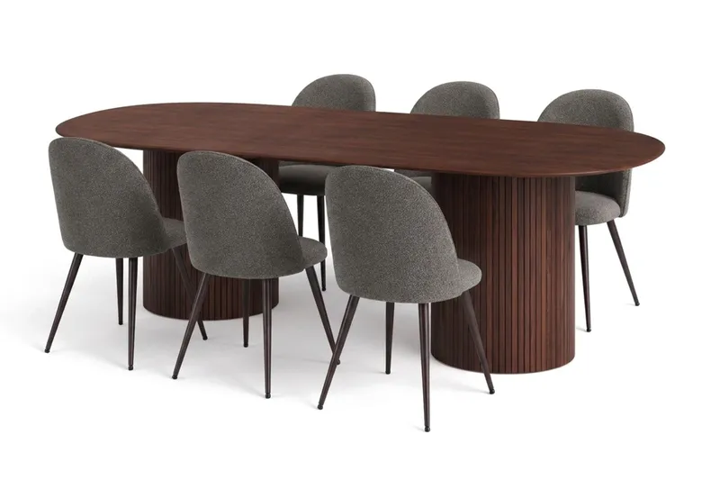 Kopparbo oval spisegruppe 220 cm med 6 Nibe Plus spisestoler, Valnøtt