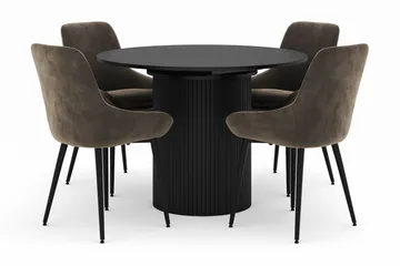 Kopparbo Rund Spisegruppe 106-156cm med 4 Alsarp Spisestoler - Svart - Møbler - Bord - Spisegruppe