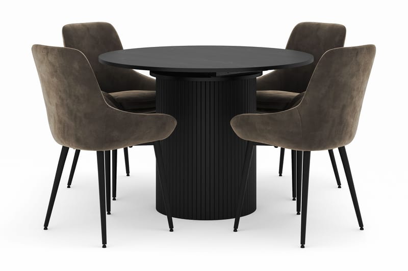 Kopparbo Rund Spisegruppe 106-156cm med 4 Alsarp Spisestoler, Svart