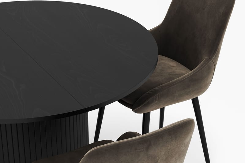 Kopparbo Rund Spisegruppe 106-156cm med 4 Alsarp Spisestoler - Svart - Møbler - Bord - Spisegruppe