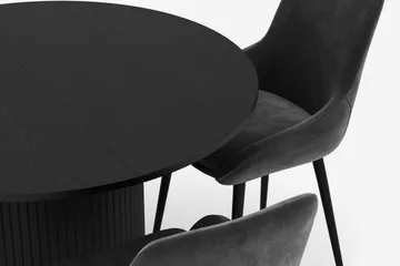 Kopparbo Rund Spisegruppe 106-156cm med 4 Alsarp Spisestoler - Svart - Møbler - Bord - Spisegruppe