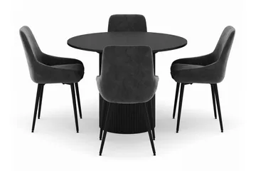 Kopparbo Rund Spisegruppe 106-156cm med 4 Alsarp Spisestoler - Svart - Møbler - Bord - Spisegruppe