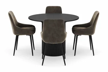 Kopparbo Rund Spisegruppe 106-156cm med 4 Alsarp Spisestoler - Svart - Møbler - Bord - Spisegruppe