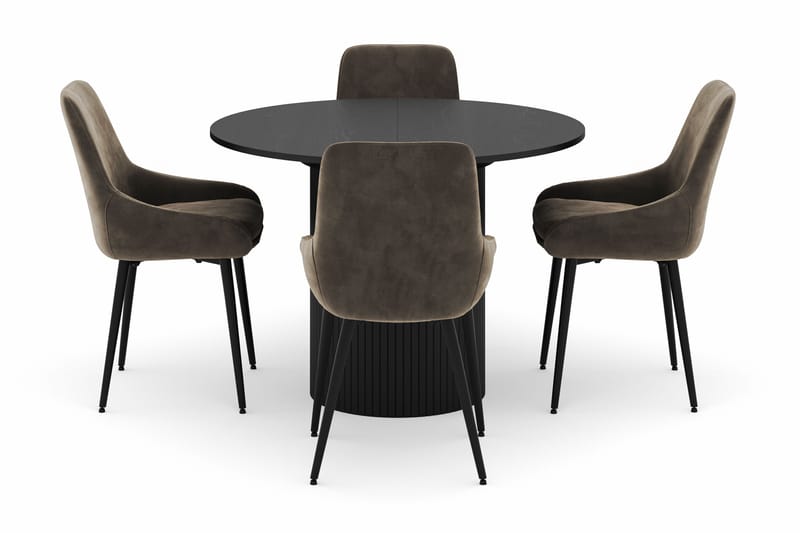 Kopparbo Rund Spisegruppe 106-156cm med 4 Alsarp Spisestoler - Svart - Møbler - Bord - Spisegruppe