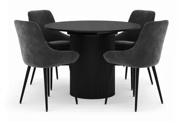 Kopparbo Rund Spisegruppe 106-156cm med 4 Alsarp Spisestoler - Svart - Møbler - Bord - Spisegruppe