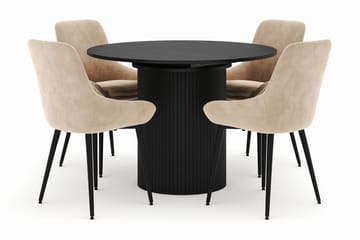 Kopparbo Rund Spisegruppe 106-156cm med 4 Alsarp Spisestoler - Svart - Møbler - Bord - Spisegruppe