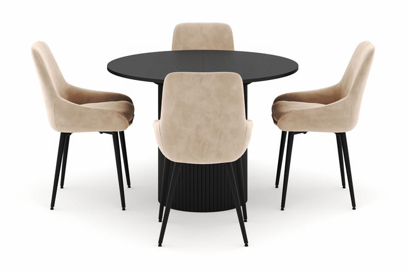 Kopparbo Rund Spisegruppe 106-156cm med 4 Alsarp Spisestoler - Svart - Møbler - Bord - Spisegruppe