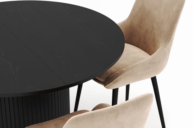 Kopparbo Rund Spisegruppe 106-156cm med 4 Alsarp Spisestoler - Svart - Møbler - Bord - Spisegruppe